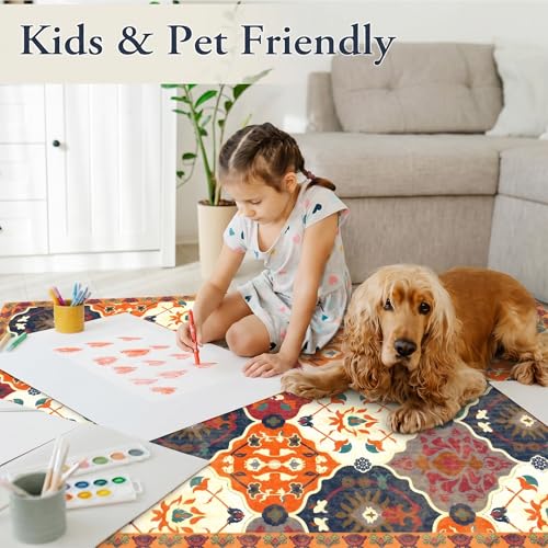 Image of ishro home 5x7 Feet 3D Jet Multi Printed Carpet Rug Runner and Carpets for Bedroom /Living Area /Home with Anti Slip Backing (Retro, 5x7 fts)