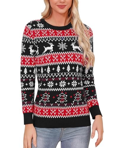 Gyabnw Jersey Navidad Familia Hombre y Mujer Suéter de Navidad Redondo Pullover de Punto de Navidad Clásico Sweater Lindo Suéter Navideño para niña&niños Parejas para Otoño Invierno