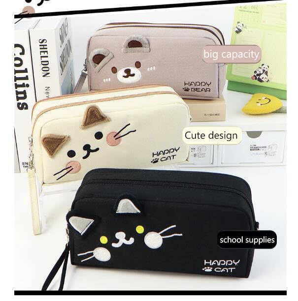 Image of Cat Large Pencil Case,Big Capacity Pencil Pouch Stationery Pen Bag Storage High Capacity Bag Pouch Holder Box Organizer(White)
