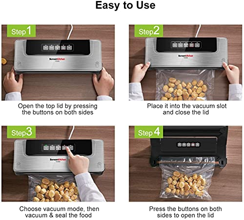 Image of Bonsenkitchen Vacuum Sealer Machine, Built-in Cutter | Multifunctional Food Sealer for Sous Vide & Meal Prep, 40 Pre-Cut Bags, Grey