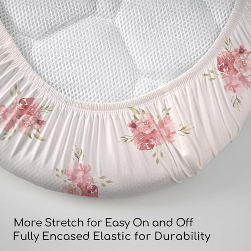 Image of Floral Bassinet Sheets Girl 3 Pack, Breathable Cozy Fitted Mattress Sheet, Elastic Travel Bassinet Fashionable, Standard Cradle Safe Sheets for Baby Boy Girls 32 inch x 16 inch