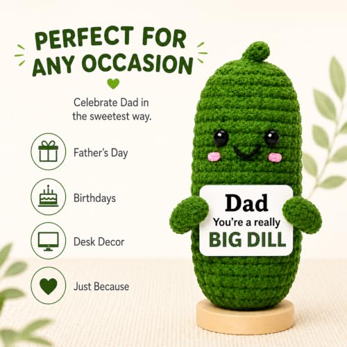 Image of Dad Birthday Gift from Daughter or Son, Handmade Crochet Pickle Gifts for Dads, I Love You Daddy Desk Decor, Funny Best Dad Gift for Stepdad Grandpa Father Figure