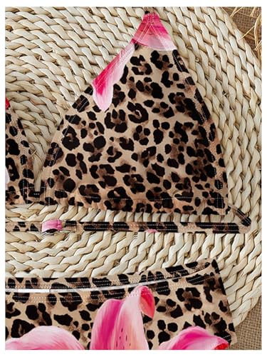 Girl's Leopard Floral Triangle Swimsuits Two Piece Halter Bikini Set Vacation Swimwear4