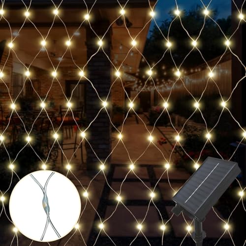 HoldOneLight Guirlande lumineuse solaire à LED, blanc chaud, rideau, décoration pour mariage et Noël, intérieur et extérieur (3 x 2 m, 192 l)