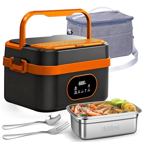 Cordless Electric Lunch Box 1.5L for Adults, Stainless Steel Lunch Box & Food Warmer. Portable Heated Lunch Box with Timer, Insulated Food Container for Work, Car, School Lunch Box & Lunchbox