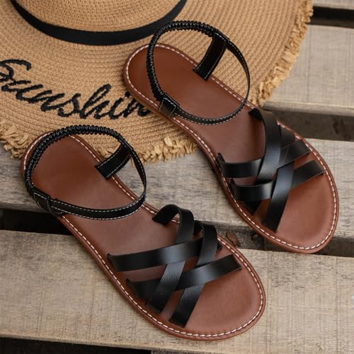 Womens Flat Sandals Summer Fashion Ankle Strap Bohemian Beach Sandals Roman Casual Open Toe Strappy Flat Slippers4