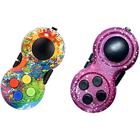 Topways Fidget Pad Controller, Gamepad Zappeln Spielzeug Stressreduzierer Spielzeug Geschenk lindert Stress und Angstspielzeug für ADD ADHS Autismus Kinder und Erwachsene (Graffiti + Galaxie-Purpur) Cover