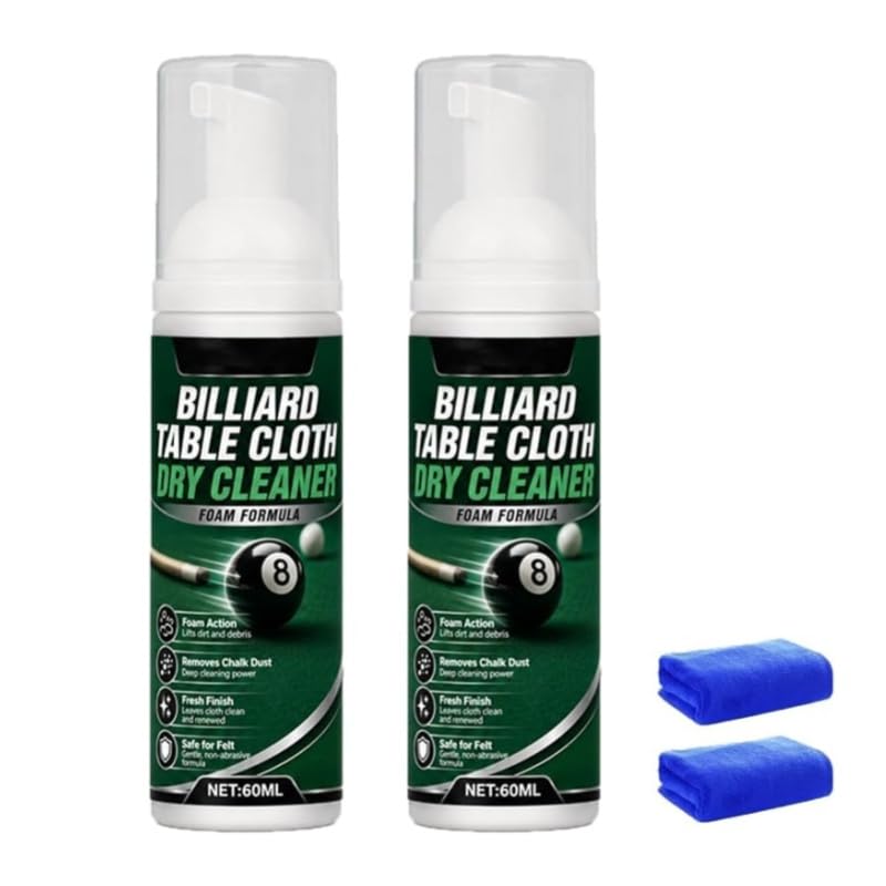 Billiard Table Cloth Dry Cleaner Foam Formula,Professional Pool Table Felt Cleaner Foam,Billiard Tables Cloth Cleaners,No Water Washin Restores Felt Smoothness,Removes Chalk Dust (2 pcs)