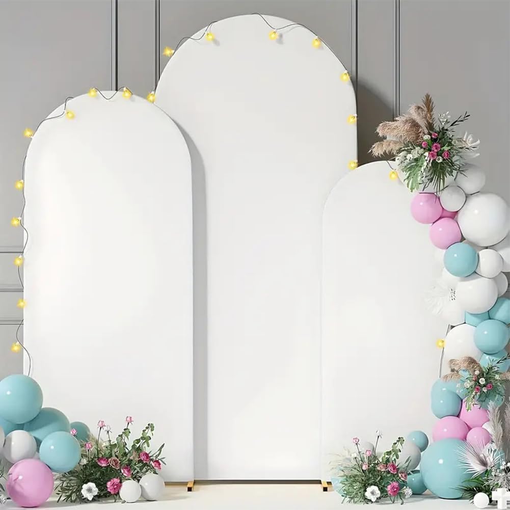 Lot de 3 housses pour arche de mariage, blanc, 180 cm, 200 cm, 220 cm, en élasthanne, housse de fond extensible pour mariages, fêtes d'anniversaire, baptêmes et banquets