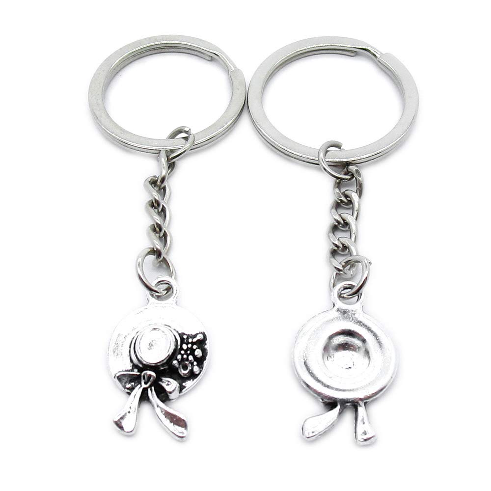5 Pieces Antique Silver Tone Keychain Keyring Keytag AA4620 Lady Straw Hat Key Chain Ring Tag Jewelry Making Charms