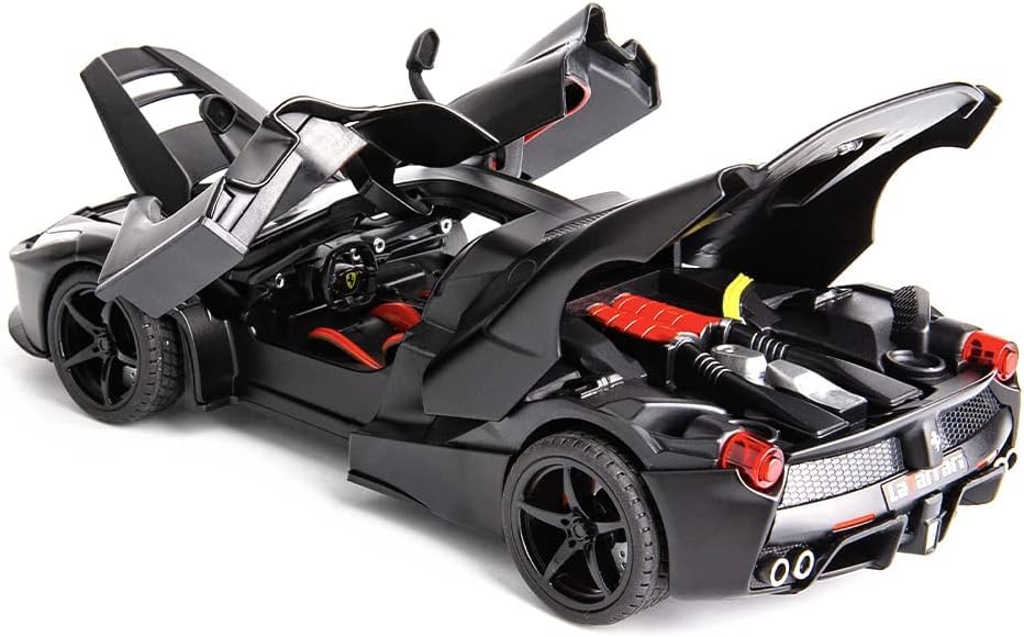 Image of 1:22 La Ferrari RAFA Toy Car Model for Kids Pull Back Diecast Car with Sound Light & Openable Doors Zinc Alloy Metal Sports Vehicle Boys Girls Gift (Black)