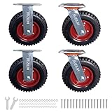 8' Caster Wheels For Carts Heavy Duty Casters Set Of 4 (2 Swivel & 2 Fixed) Cart Wheels Large Rubber Castor Wheels Sets 4 With Screws