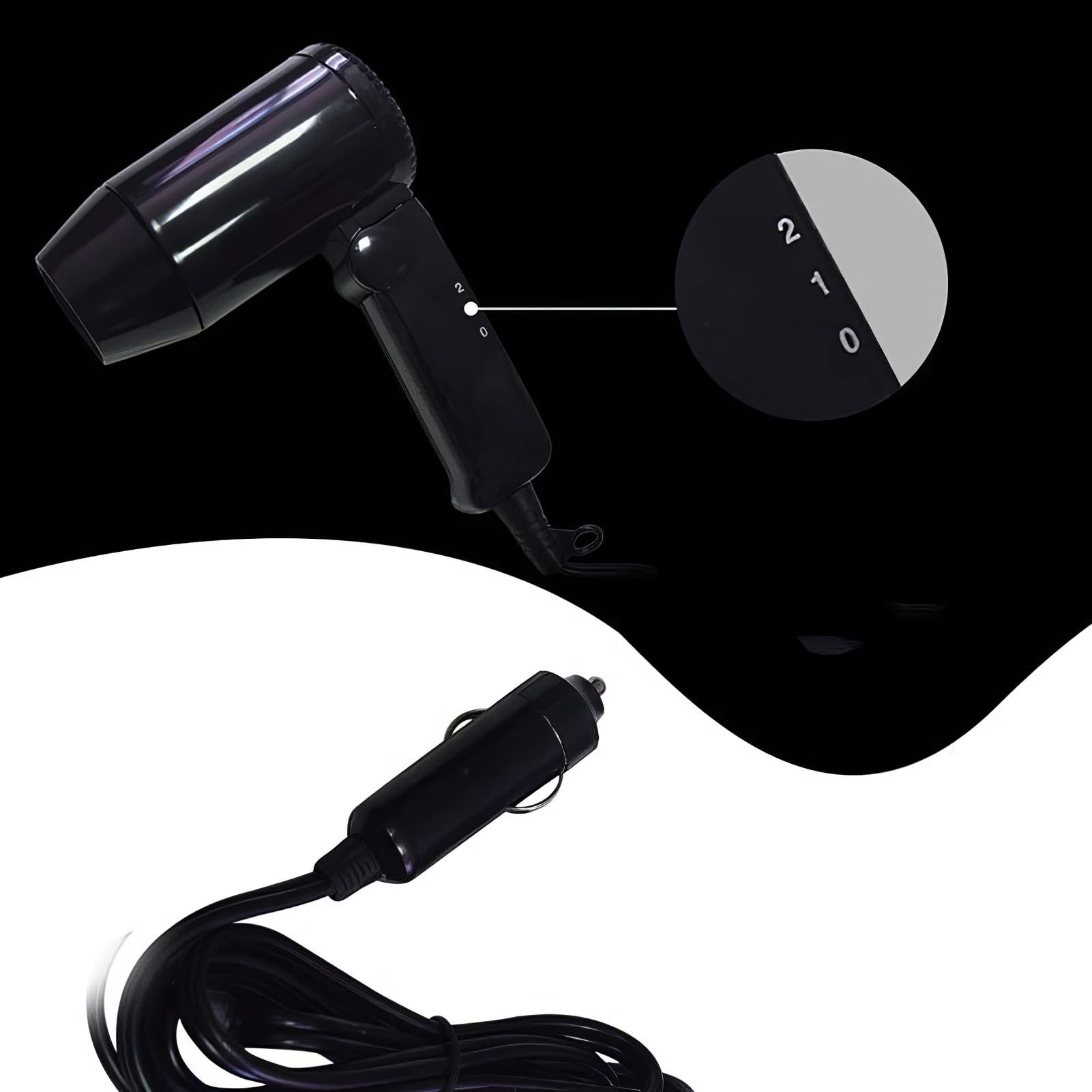 Sèche-cheveux pliant portatif chaud et froid 12V，sèche-cheveux de voyage automatique séchage rapide, dégivreur de fenêtre pour voyage de camping