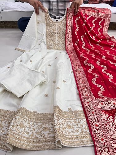 Image of by Pink Anarkali Flared Kurti Pant Dupatta Suit Set.