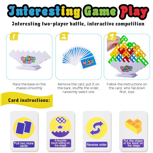 image for CERBONNY 48Pcs Tetra Tower Stacking Blocks Game, Board Games for Famil