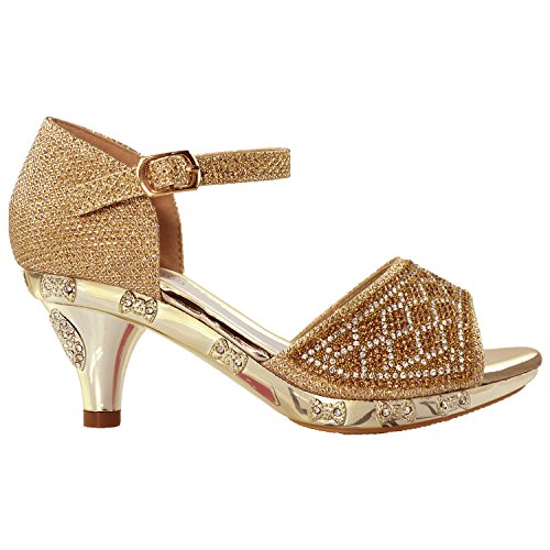 Generation Y Kids Dress Sandals Open Toe Rhinestone Glitter Girls Low Heel Sandals GY-KS-KIM-012