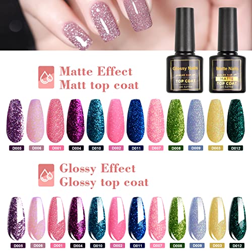 Foto von NAILABY Glitzer UV Nagellack, Reflektierend Funkelnd Shellac Nagellack UV Farbgel Set für Nail Art Nagel Design Geschenkset(12+3)