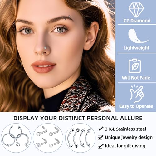 80PCS Nose Piercing Kit: Stainless Steel Body Piercing Jewelry with 12G, 14G, 16G, 20G Needles for Ear, Nose, Lip, Eyebrow4