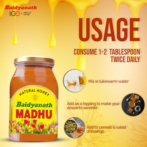 Image of Baidyanath Madhu - 1kg | No Sugar Adulteration |Natural Immunity Booster & Antioxidant Powerhouse| Weight Management, Cough Relief, Natural Honey & Sore Throat Relief (Pack of 2)