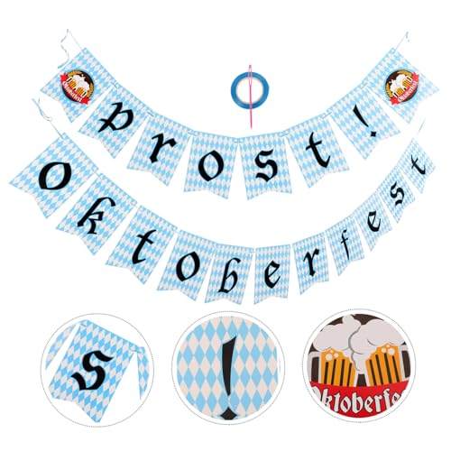Cabilock 2 Sätze Oktoberfest Bierfahnen Und Banner Und Schilder Bierparty-dekoration Festivalfahnen Mit Stangen Wimpelbanner Festival-banner Bierfest-banner Pole Foto Girlande Papier