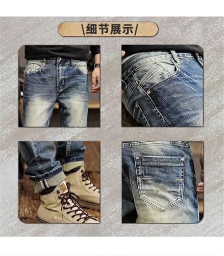 Men's Slim Straight Jeans Vintage American Fleece Casual Tapered Pants2