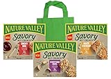 Nature Valley Savory Granola Nut Bars Variety Pack Includes White Cheddar, Smoky BBQ and Everything Bagel Plus Small Snack Tote Bag Packaged by Favoricks