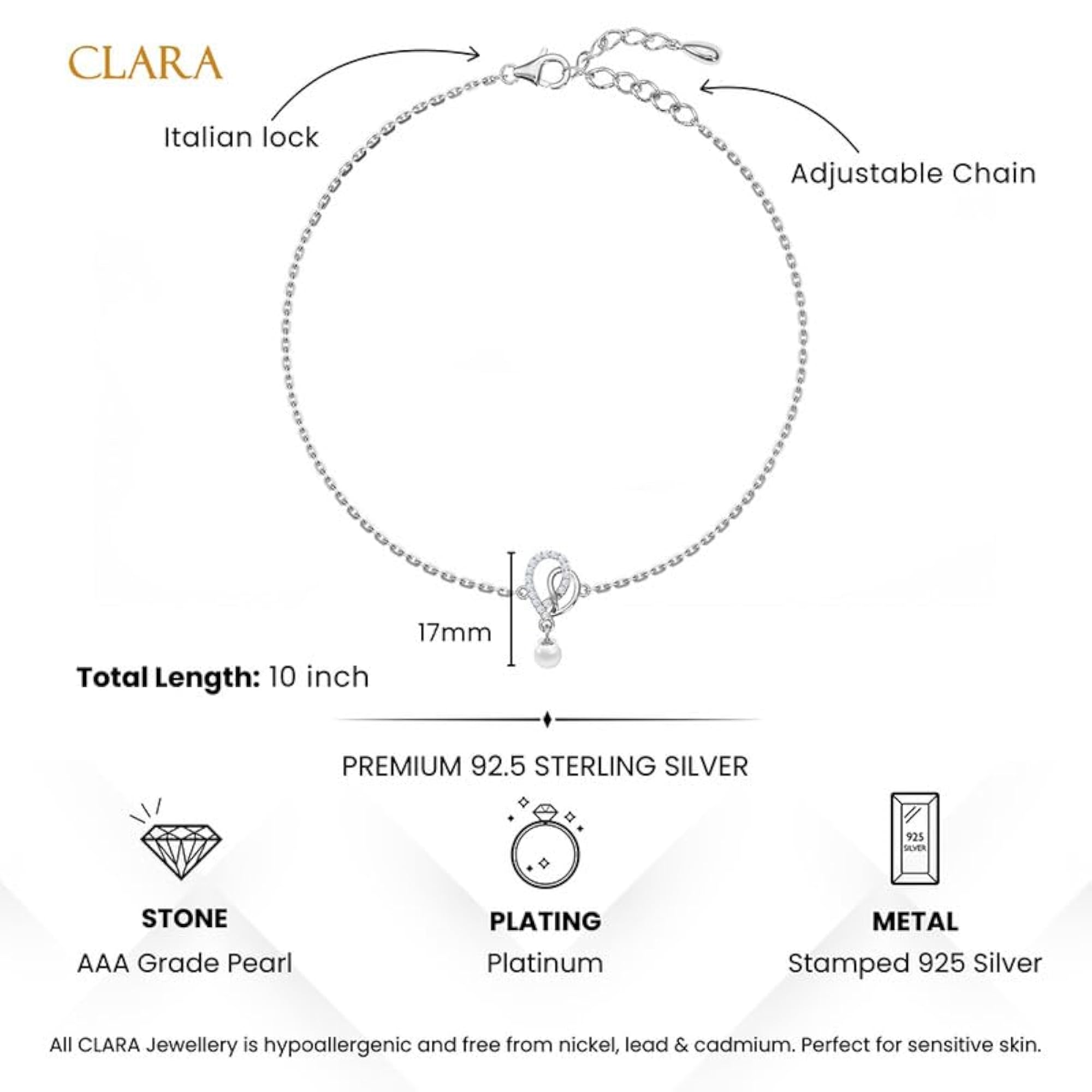 925 Zahab Pearl Interlocked Anklet Payal, Elegant Gift