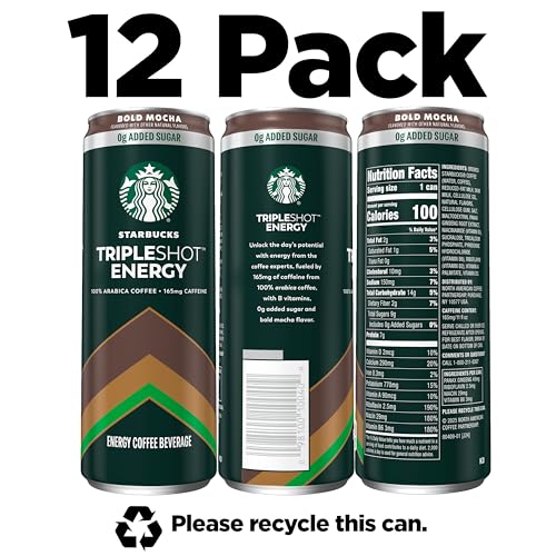 Image of Starbucks Tripleshot Coffee Energy Drink, Mocha, Triple Blend, 165mg Caffeine, B Vitamins, Protein, Iced Coffee, 11 fl oz Cans (12 Pack)