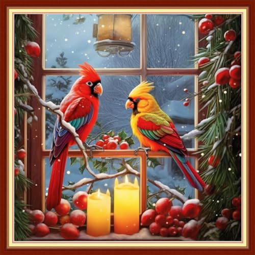 Image of Dimxvean Stamped Cross Stitch Kits,Cross Stitch Kits for Adults Beginners,Embroidery Kits Full Range of Cross Stitch Stamped Kits Needlepoint Kits Cross Stitch Patterns-Parrot Bird 18x18 inch