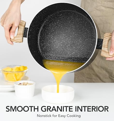 MICHELANGELO Stock Pot with Lid, 24cm/6L Soup Pot Nonstick, Cooking Pot with Lid, Induction Pot for Cooking, Non Stick Pot for Kitchen, Black Granite Pot - Image 4