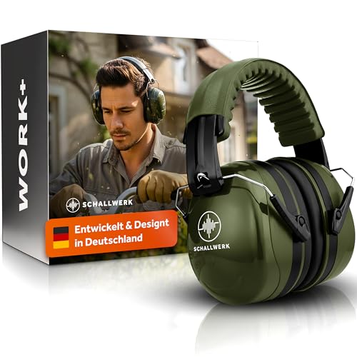 Schallwerk ® Work+ | Arbeit Gehörschutz – Größenverstellbare Hörschutz Ohrenschützer, Hochwertige Lärmschutz Kopfhörer – Kapselgehörschutz für Arbeit und Alltag (Olive Green)