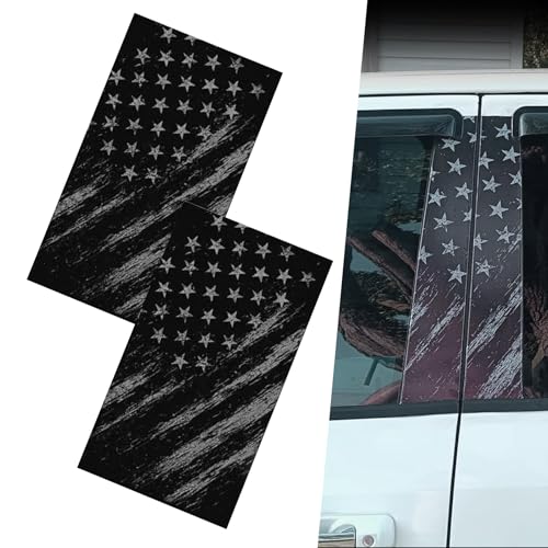 WZP 2PCS American Flag Car B Pillar Decals, Waterproof Scratch-Covering Trim Decoration for Car Window Pillar, Self-Adhesive Protective Film, Universal for Side Door Trim Decoration (Black)