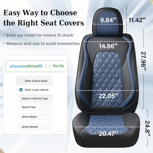 Image of Coverado Car Seat Covers Front Seats, Sporty Non-Slip Waterproof Faux Leather Full Set with Rear Protectors for Trucks SUVs, Mens Automotive Interior - BlackBlue