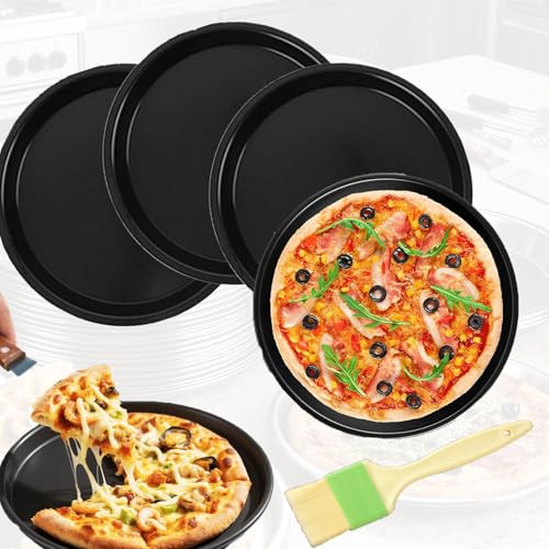 FISH DRAGATE 4 pcs molde pizza redondo antiadherente inoxidable,bandeja horno con pincel de aceite,plato para hornear,bandeja horno 16.5cm,bandejas para bizcocho tartaleta pizza,6-zoll