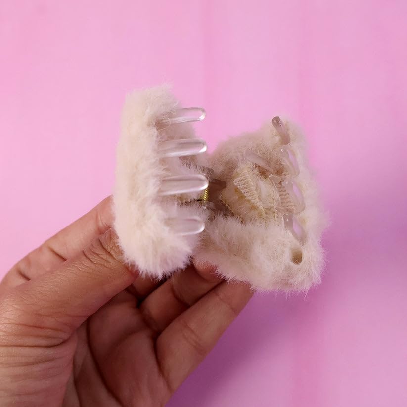 Image of Fluffy Hair Claw Clip for Women and Womens, Non Slip Plush Hair Clutcher, Cute Fur Hair Accessory for Daily Hair Styling, Mix Color, 6 Piece