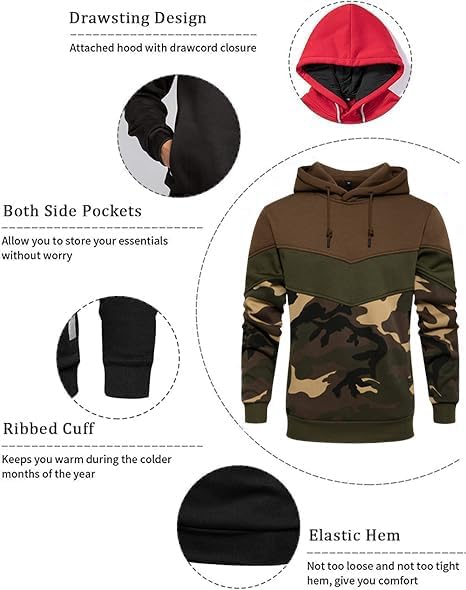 Men's Novelty Color Block Hoodie with Pocket Long Sleeve Pullover Fleece Casual Sweatshirt - Image 6