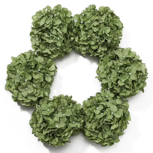 DuHouse 8.7" Silk Hydrangea Flower Heads with Stems Fake Hydrangeas Flowers for DIY Wedding Centerpiece Home Decor,Pack of 6(Sage Green)