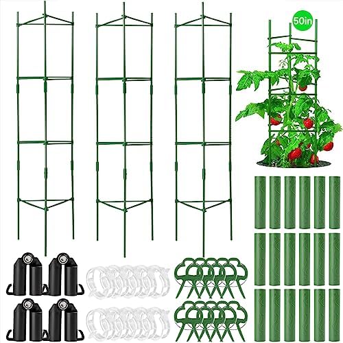 FOTMISHU 3 Packs Tomato Cages Plant Cage Stakes, Deformable Up to 50 Inch 3pack, 27pcs 16 inch Garden Stakes Assembled for Vertical Climbing Plants,Vegetables, Flowers, Fruits, Vine,Support Trellis