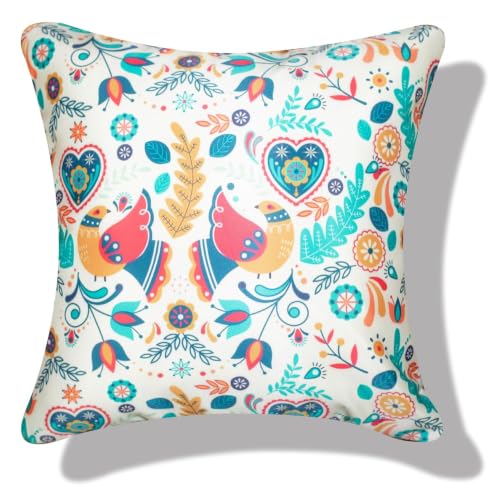 Image of Decorative Satin Sofa Cushion Covers Set of 5, 16 x 16 Inches, Multicolor Floral Printed Pillow Covers for Living Room, Bedroom, Couch & Sofa, Soft Glossy Fabric, Zipper Closure