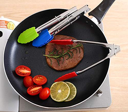 3Pcs Small Tongs With Silicone Tips 7 Inch Serving Tongs Mini Kitchen Stainless Steel Food Tongs for BBQ Salad Cooking Appetizers (Red Green Blue)
