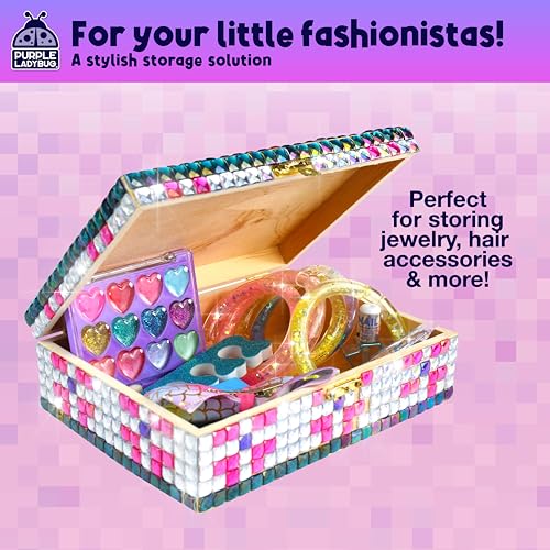 PURPLE LADYBUG DIY Sparkly Jewelry Box Kit with Gems – Crafts for Girls 8-12, Birthday Gift Idea, Arts and Crafts for Kids 6-8, 8-12, Summer Activities, Fun Toys for Girls