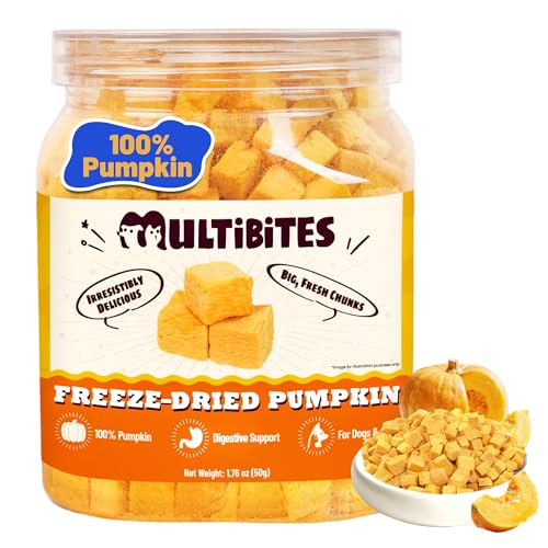 MULTIBITES Freeze Dried Dog Pumpkin Treats - Single Ingredient Healthy Dog Training Treats & Food Toppers for Gut Health Digestion - High Fiber Grain Free Puppy Snacks 1.76oz