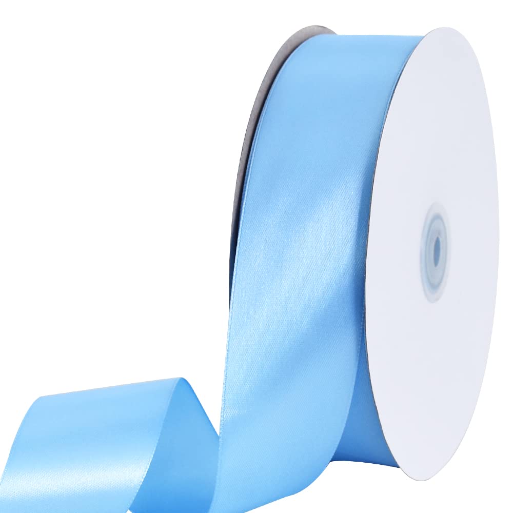 TONIFUL 1-1/2 Inch (40mm) x 100 Yards Sky Blue Wide Thick Satin Ribbons Solid Fabric Ribbon for Gift Wrapping Chair Sash Valentine's Day Wedding Birthday Party Decoration Hair Floral Craft Sewing — image 1