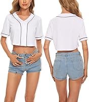 Yuji Itadori Women's Cropped V-Neck Baseball Jersey Shirt - Short Sleeve Button-Up Casual Sports Top