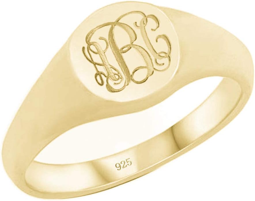 925 Sterling Silver Personalized Monogram Initial Ring Custom Engrave with Any Letter for Women