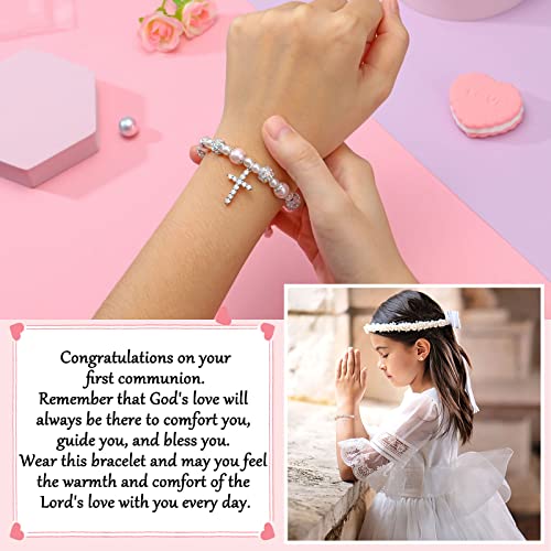 UNGENT THEM Pink Pearl and Rhinestone Bracelet First Communion Gifts Baptism Gifts for Girls2