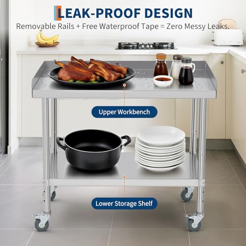 ExploreHorizon Equipment Grill Stand Table 36x30x30 Inch Stainless Steel NSF Certified 400 Lbs Capacity with Adjustable Legs, 2" Edge Baffle, for Hotel, Home, Commercial Restaurant Kitchen by ExploreHorizon - Image 5
