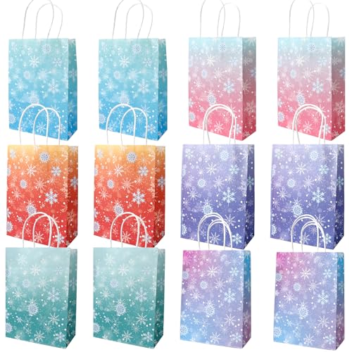 12 Pack Colorful Snowflake Paper Bags