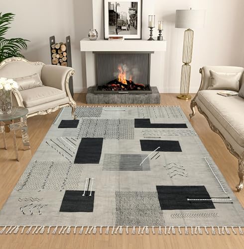 Tapis kilim géométrique gris et noir pour une chambre à coucher design - 3