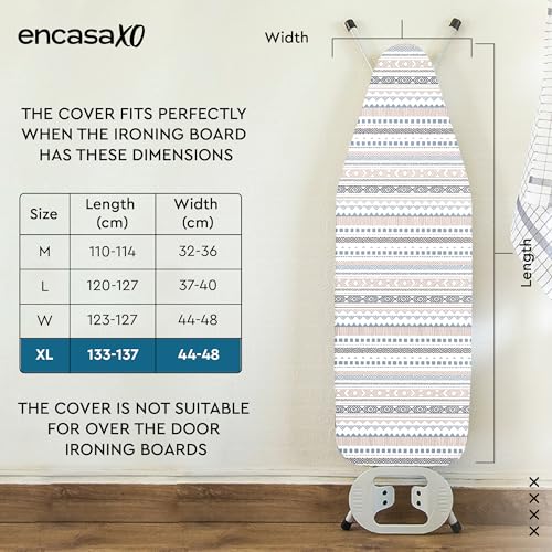 Image of Encasa XO Ironing Board Cover with 3mm Thick Felt Pad for Steam Press (Fits Standard X-Large Boards of 135x45 cm) Heat Reflective, Scorch & Stain Resistant, Printed - Aztec